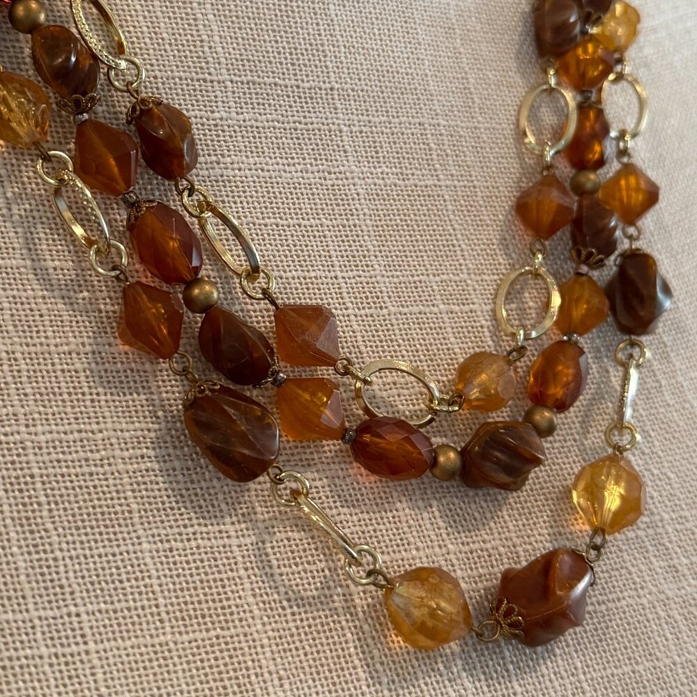 Vintage Amber Color Acrylic Bead Necklace - Picture 5 of 6